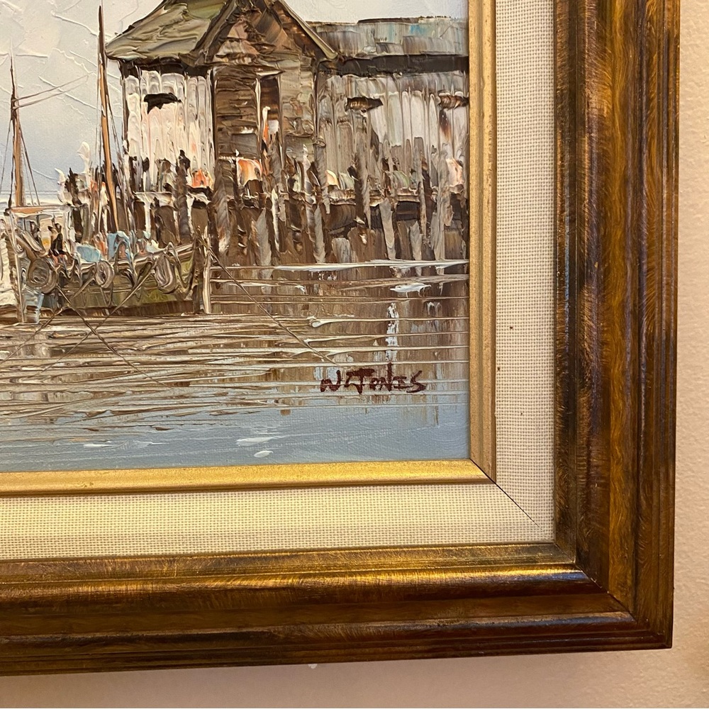 Vintage Nautical Scene with Boats - Blue and Brown Tones - Picture 6 of 11